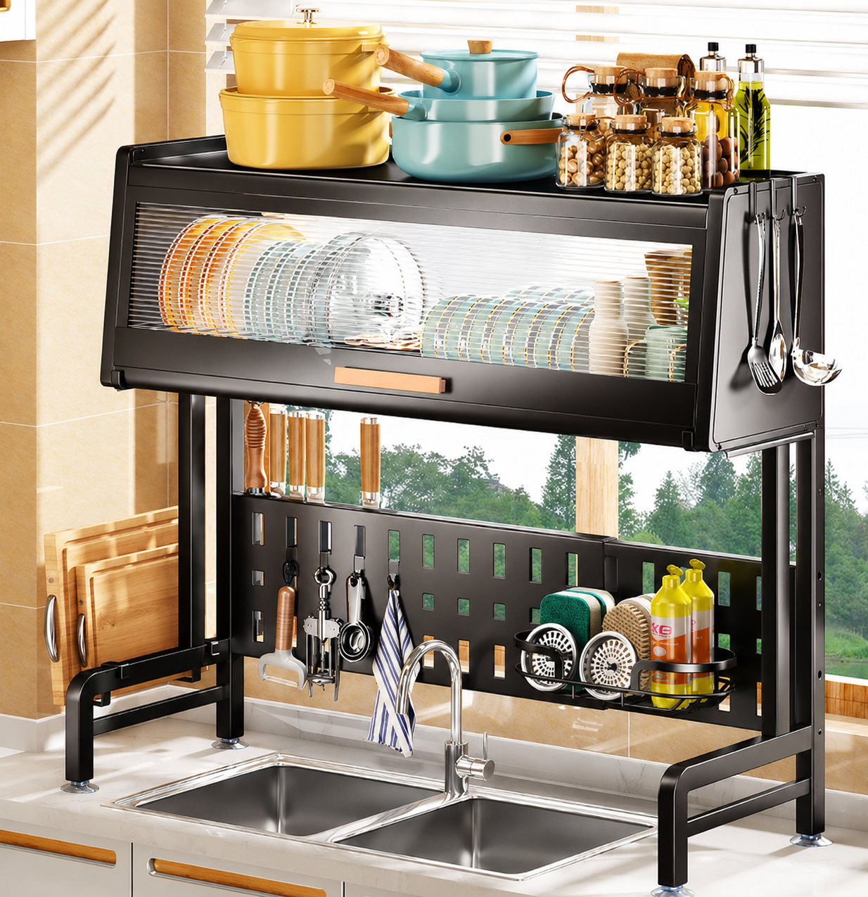 Escurridor Organizador de Platos con Tapa – 85 cm | Negro